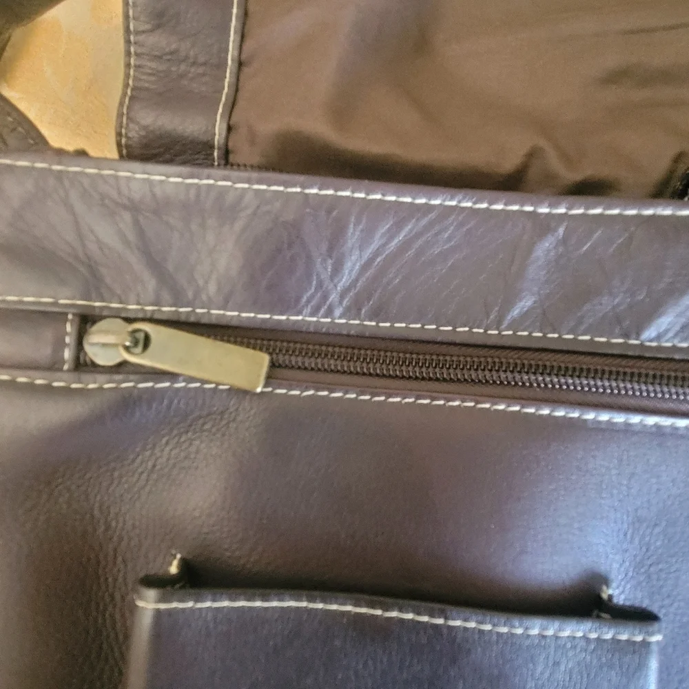 Dark Brown Genuine Leather Messenger Bag Crossbody Large Minimalist